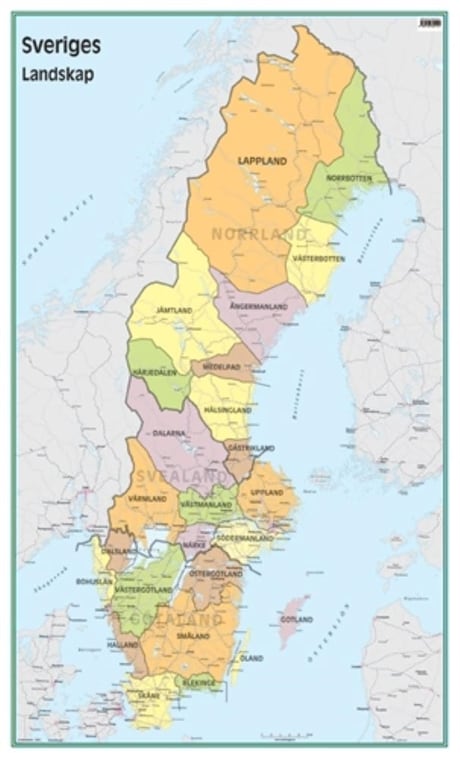 Sverigekarta Med Landskap | Sverigekarta