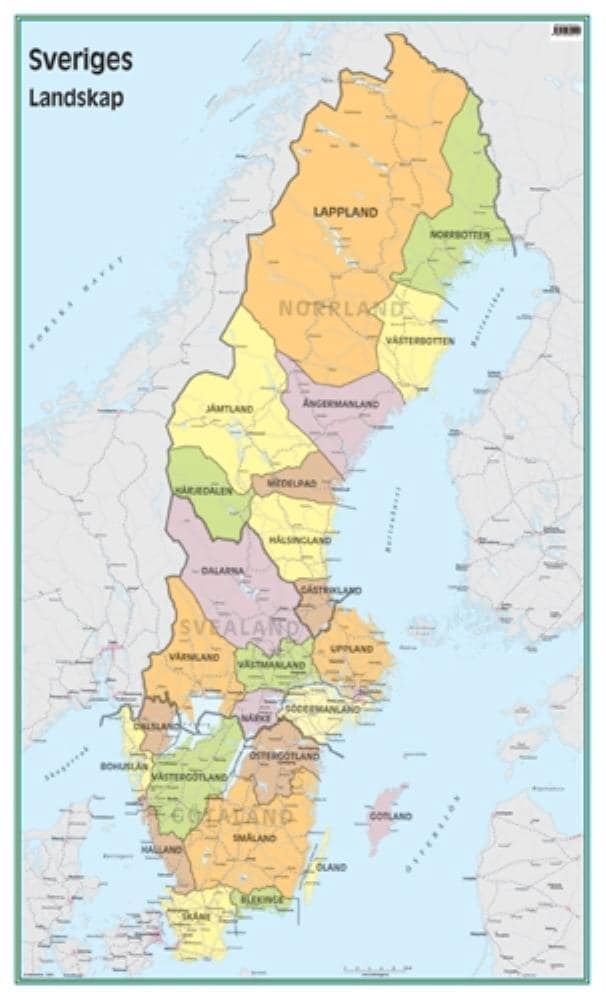 Väggkarta Sveriges landskap