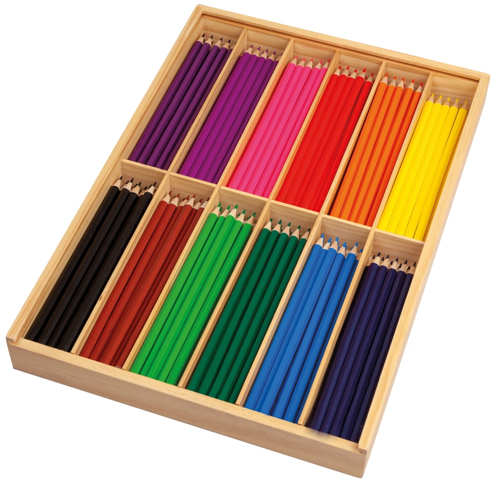 Färgpennor i trälåda, smala sexkantiga 180 st