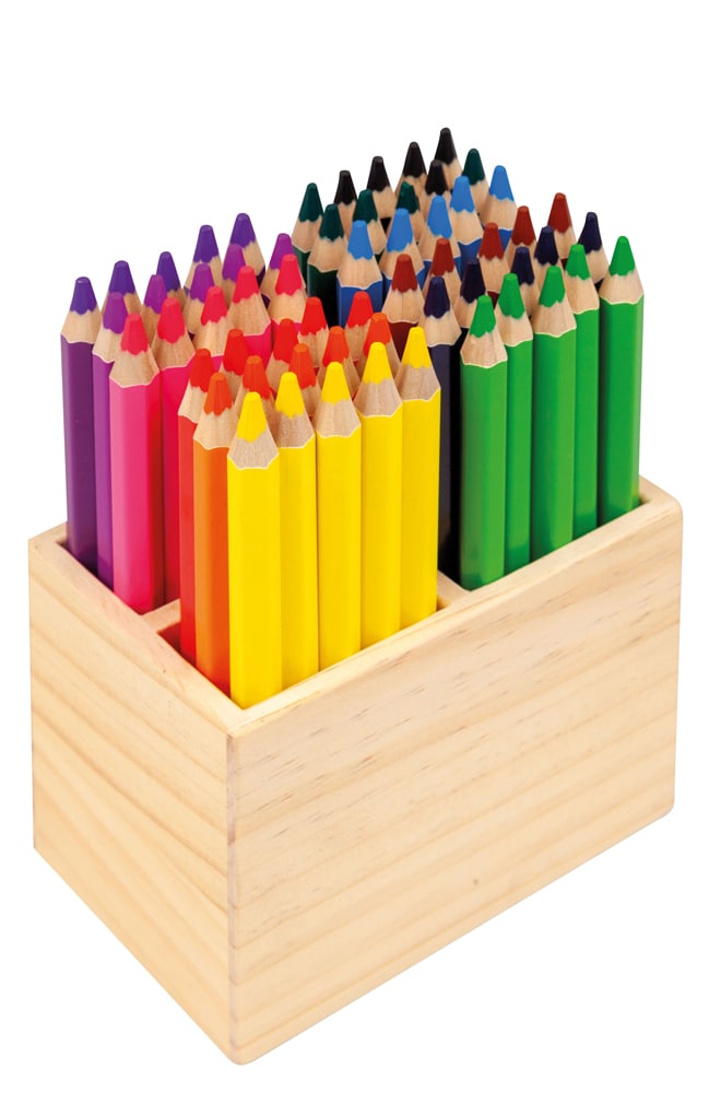 Färgpennor i träställ, tjocka sexkantiga 60 st