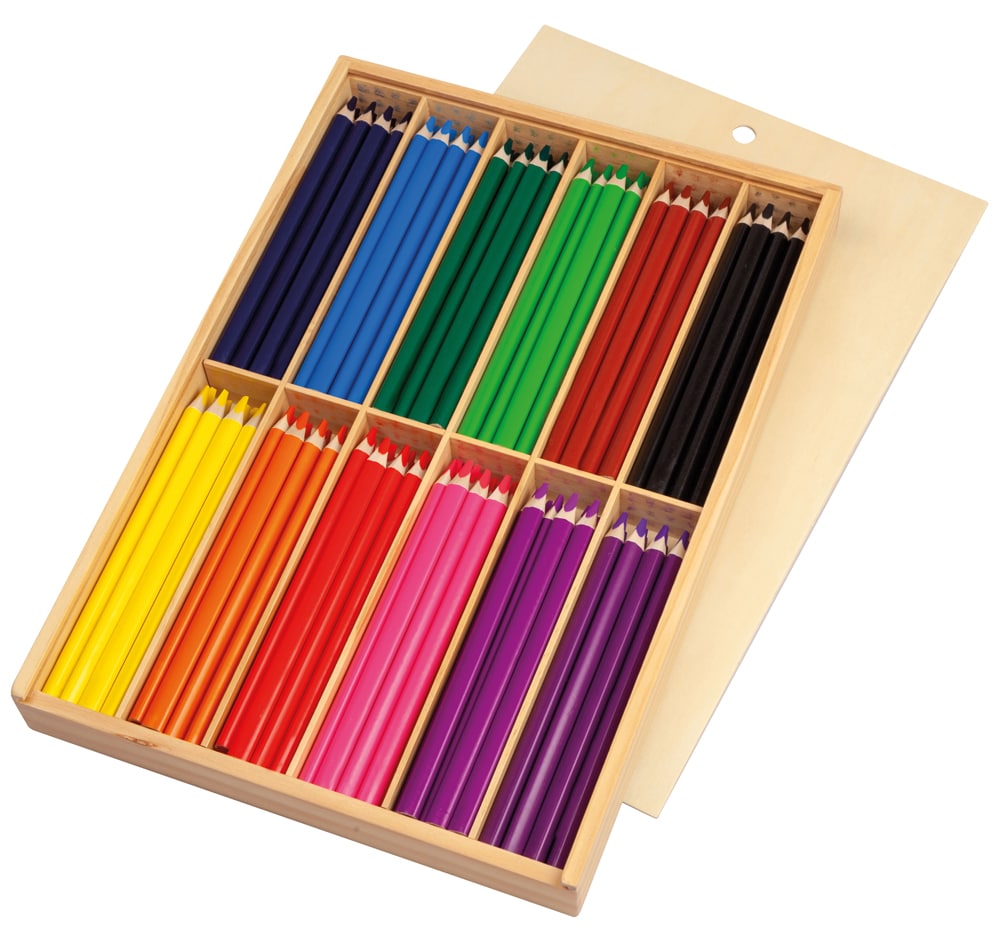 Färgpennor i trälåda, trekantiga 144 st